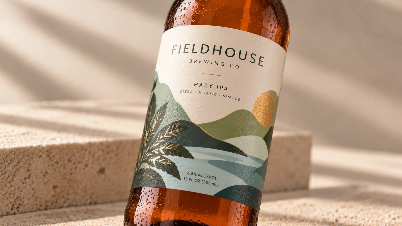 Beer bottle with a label applied