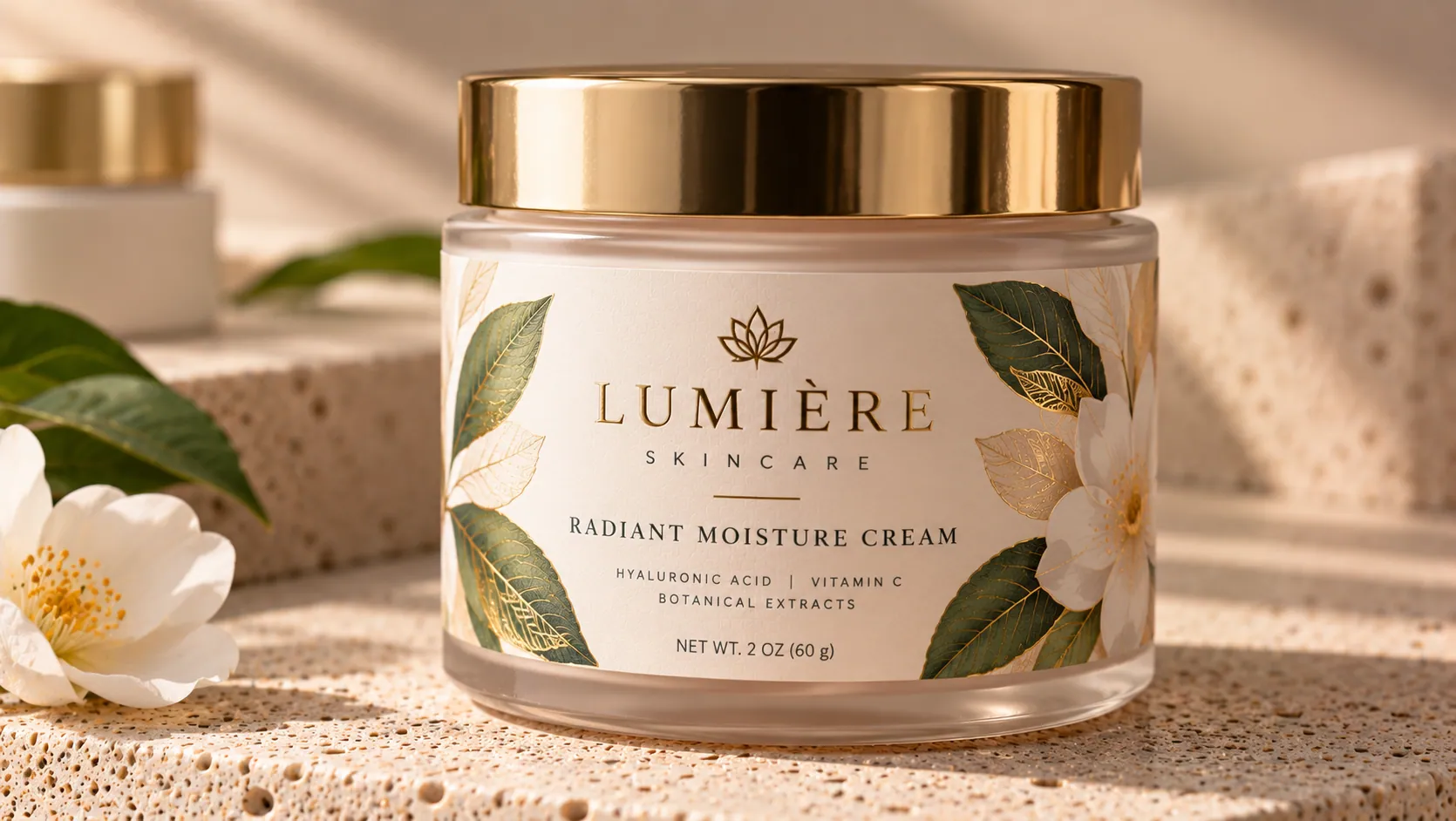 Cosmetic jar with a label applied