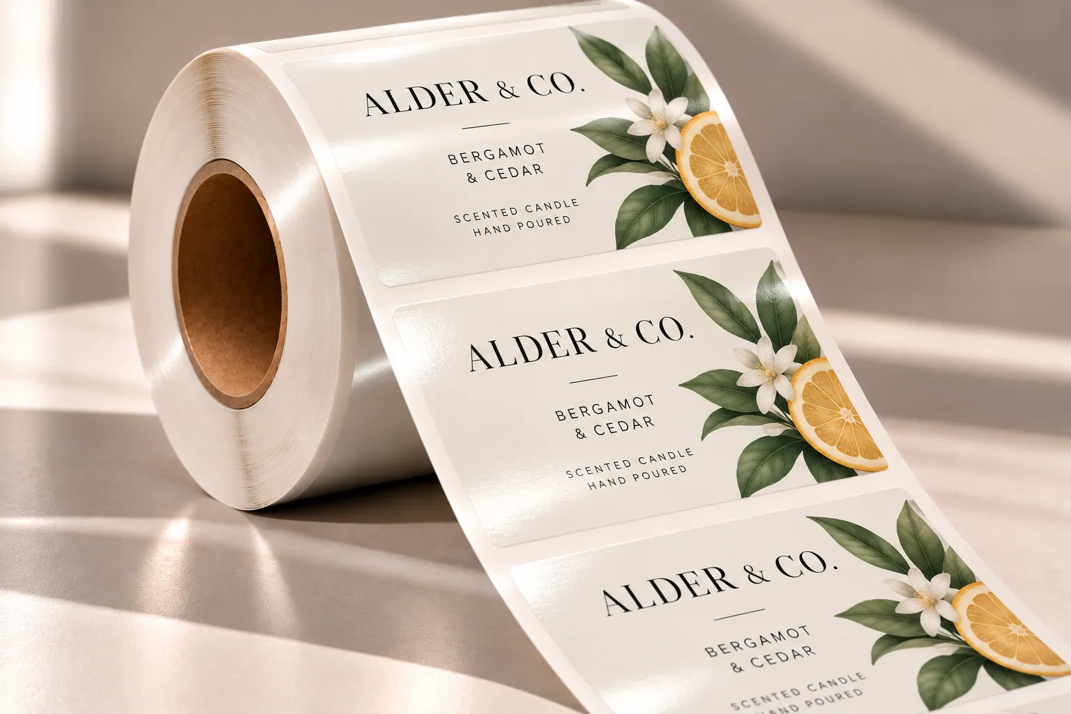 A roll of Semi-Gloss Paper labels with a smooth, lightly sheened white finish